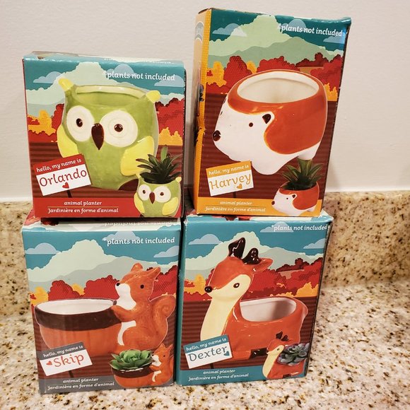 Animal Planters, Woodland 4pc Set, Squirrel Deer Owl Hedgehog plant pots - Picture 11 of 11